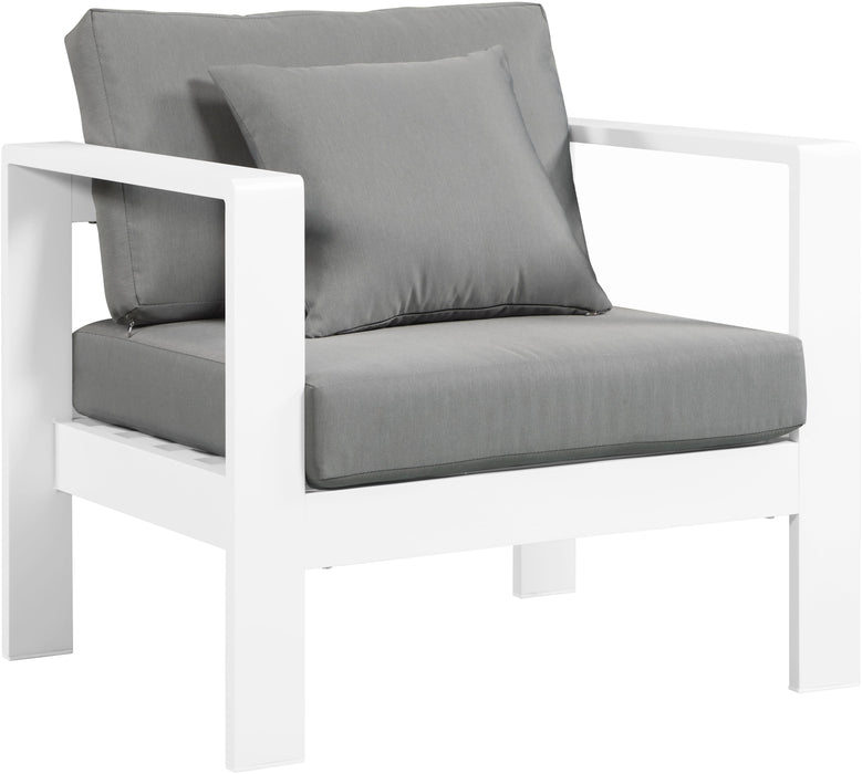 Nizuc Grey Waterproof Fabric Outdoor Patio Aluminum Arm Chair - Bargain Furniture (Detroit, MI)