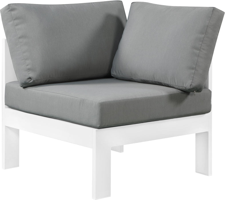 Nizuc Grey Waterproof Fabric Outdoor Patio Aluminum Corner Chair - Bargain Furniture (Detroit, MI)