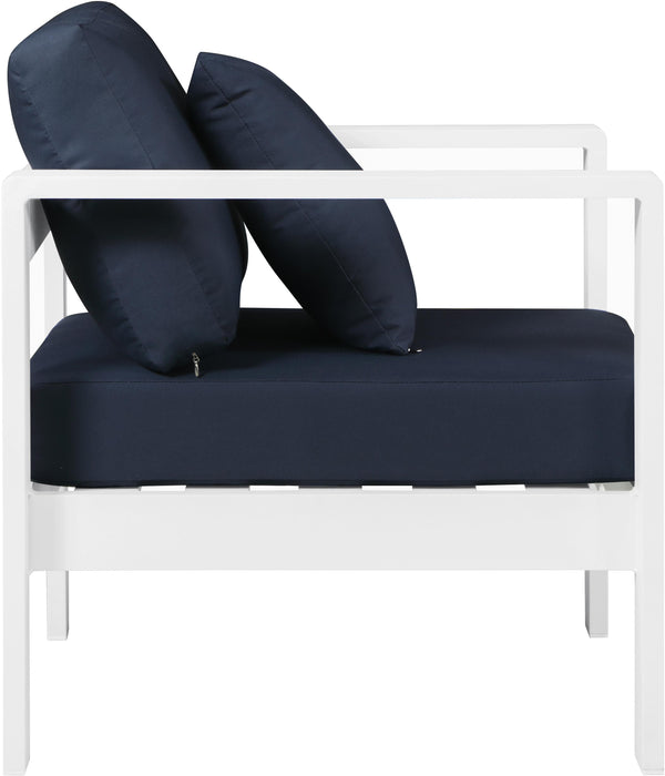 Nizuc Navy Waterproof Fabric Outdoor Patio Aluminum Arm Chair - Bargain Furniture (Detroit, MI)