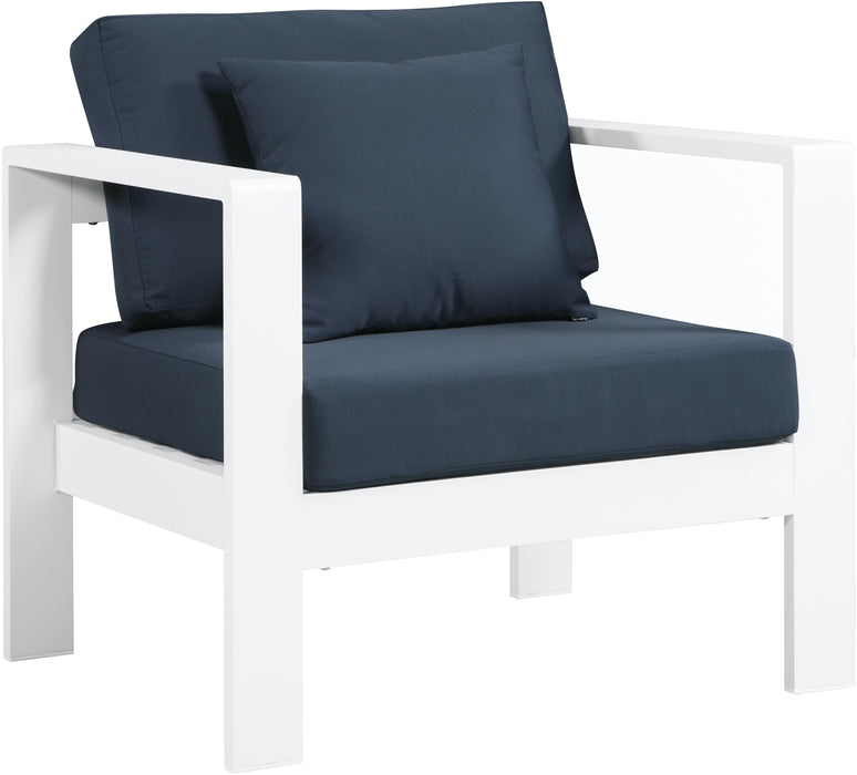 Nizuc Navy Waterproof Fabric Outdoor Patio Aluminum Arm Chair - Bargain Furniture (Detroit, MI)