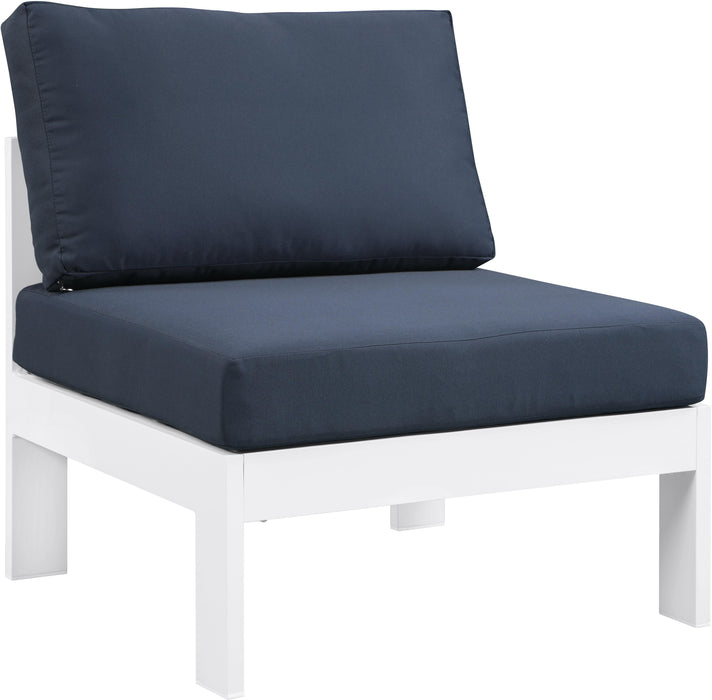 Nizuc Navy Waterproof Fabric Outdoor Patio Aluminum Armless Chair - Bargain Furniture (Detroit, MI)