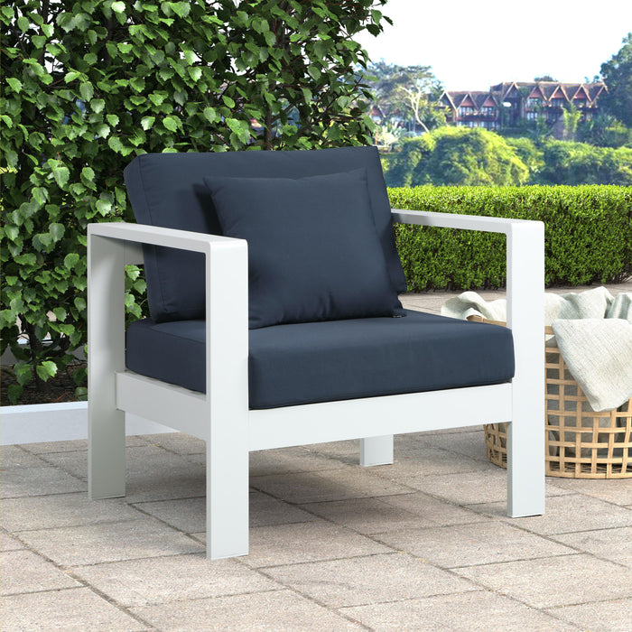Nizuc Navy Waterproof Fabric Outdoor Patio Aluminum Arm Chair - Bargain Furniture (Detroit, MI)