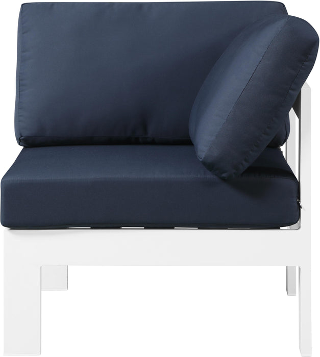 Nizuc Navy Waterproof Fabric Outdoor Patio Aluminum Corner Chair - Bargain Furniture (Detroit, MI)