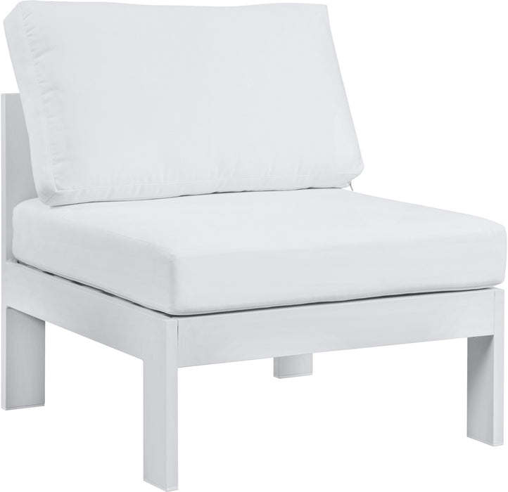 Nizuc White Waterproof Fabric Outdoor Patio Aluminum Armless Chair - Bargain Furniture (Detroit, MI)
