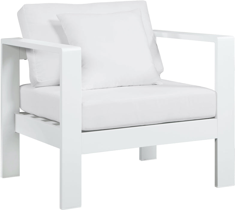 Nizuc White Waterproof Fabric Outdoor Patio Aluminum Arm Chair - Bargain Furniture (Detroit, MI)