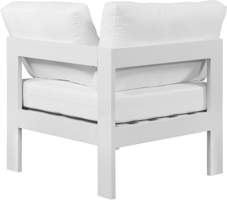Nizuc White Waterproof Fabric Outdoor Patio Aluminum Corner Chair - Bargain Furniture (Detroit, MI)