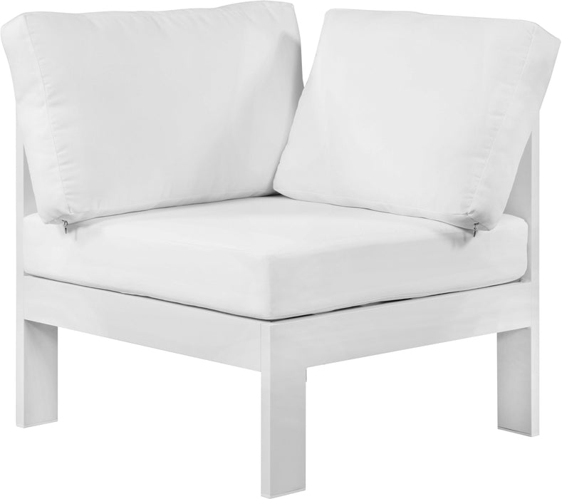 Nizuc White Waterproof Fabric Outdoor Patio Aluminum Corner Chair - Bargain Furniture (Detroit, MI)