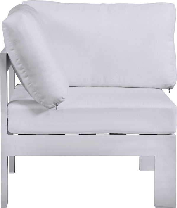 Nizuc White Waterproof Fabric Outdoor Patio Aluminum Corner Chair - Bargain Furniture (Detroit, MI)
