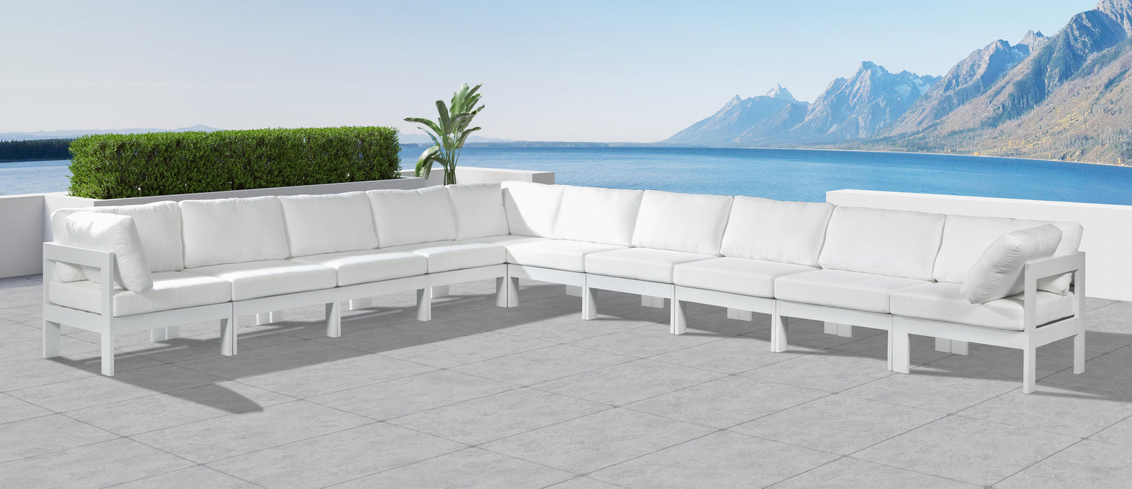 Nizuc White Waterproof Fabric Outdoor Patio Modular Sectional - Bargain Furniture (Detroit, MI)