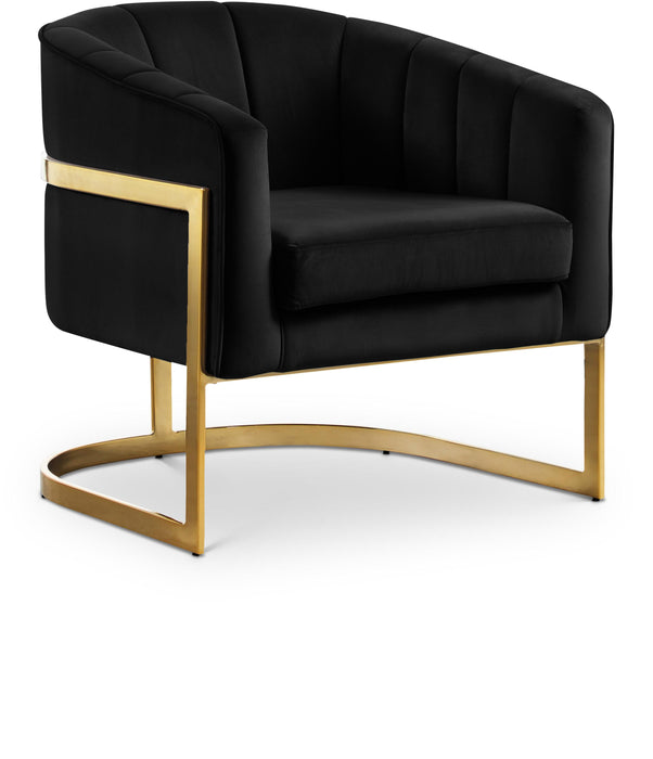 Carter Black Velvet Accent Chair - Bargain Furniture (Detroit, MI)