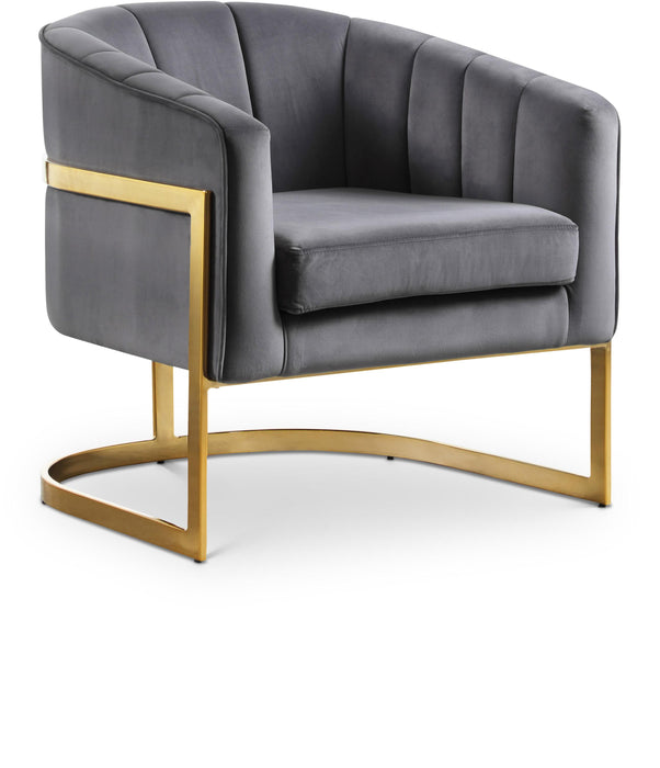 Carter Grey Velvet Accent Chair - Bargain Furniture (Detroit, MI)