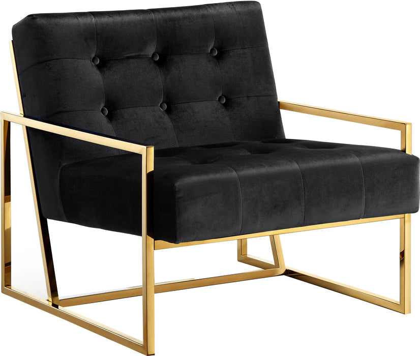 Pierre Black Velvet Accent Chair - Bargain Furniture (Detroit, MI)