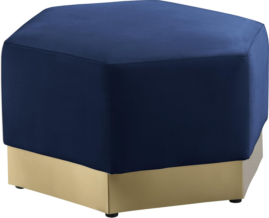 Marquis Navy Velvet Ottoman - Bargain Furniture (Detroit, MI)