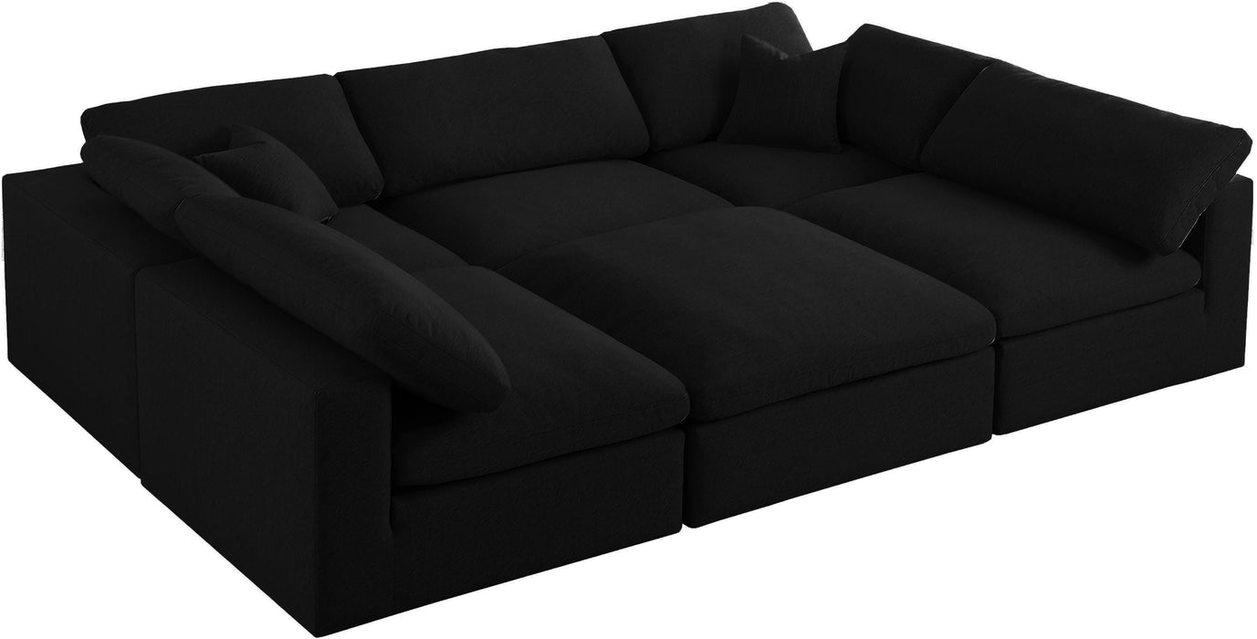Serene Black Linen Fabric Deluxe Cloud Modular Sectional - Bargain Furniture (Detroit, MI)