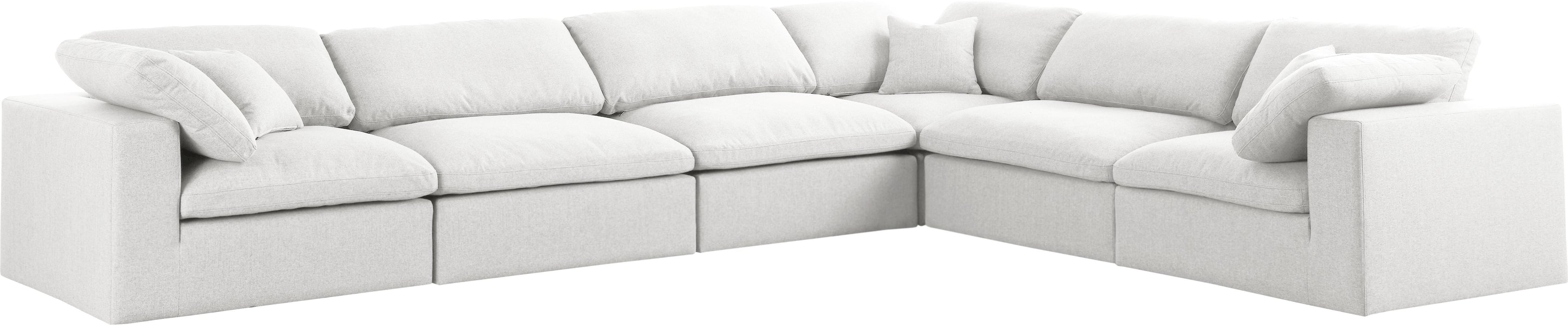 Serene Cream Linen Fabric Deluxe Cloud Modular Sectional - Bargain Furniture (Detroit, MI)