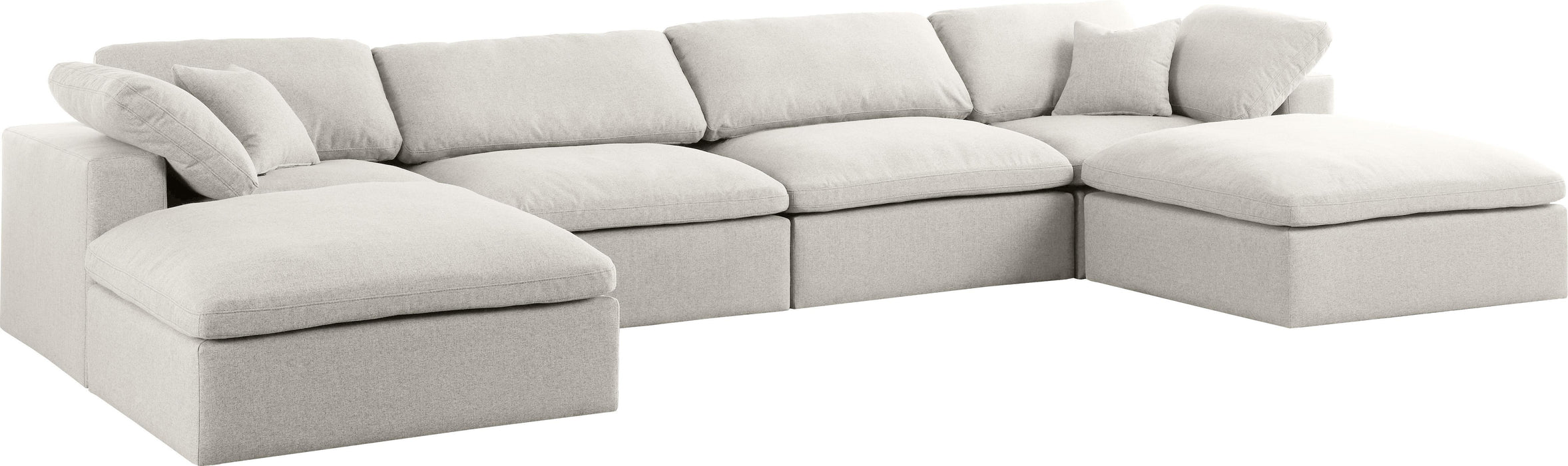 Serene Cream Linen Fabric Deluxe Cloud Modular Sectional - Bargain Furniture (Detroit, MI)