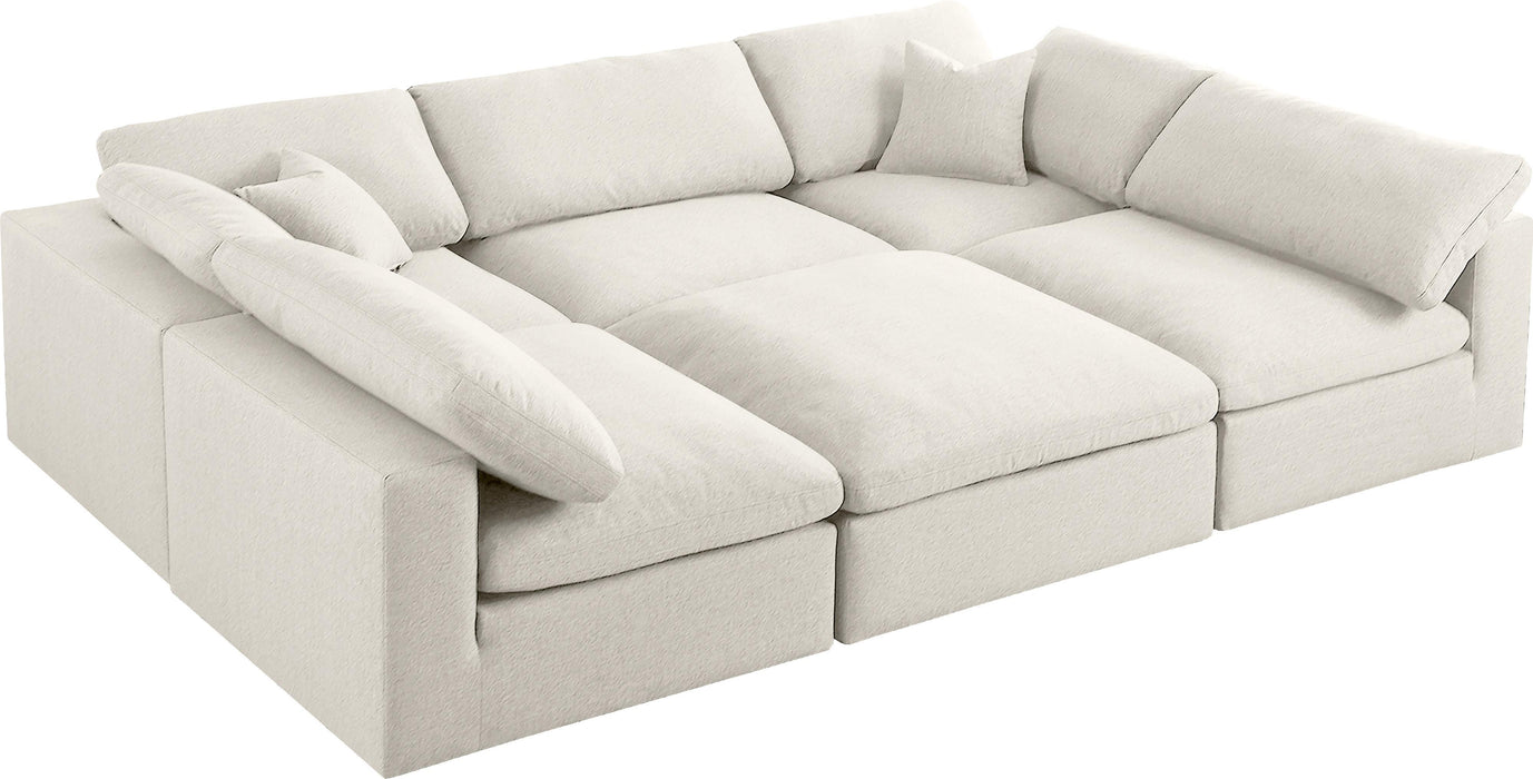 Serene Cream Linen Fabric Deluxe Cloud Modular Sectional - Bargain Furniture (Detroit, MI)
