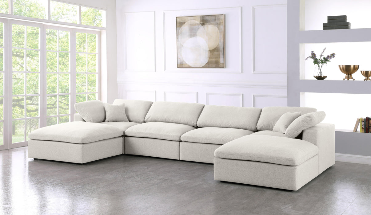 Serene Cream Linen Fabric Deluxe Cloud Modular Sectional - Bargain Furniture (Detroit, MI)