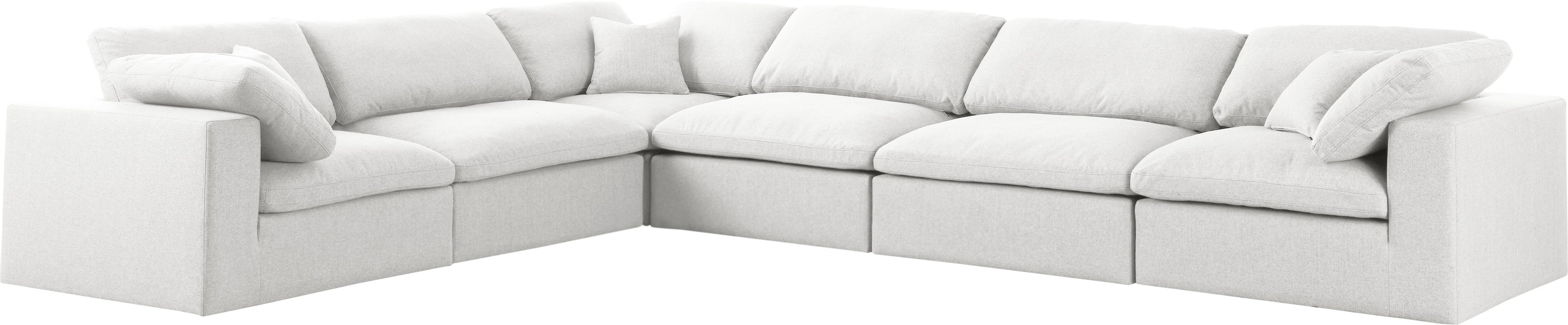 Serene Cream Linen Fabric Deluxe Cloud Modular Sectional - Bargain Furniture (Detroit, MI)