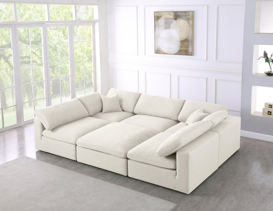 Serene Cream Linen Fabric Deluxe Cloud Modular Sectional - Bargain Furniture (Detroit, MI)