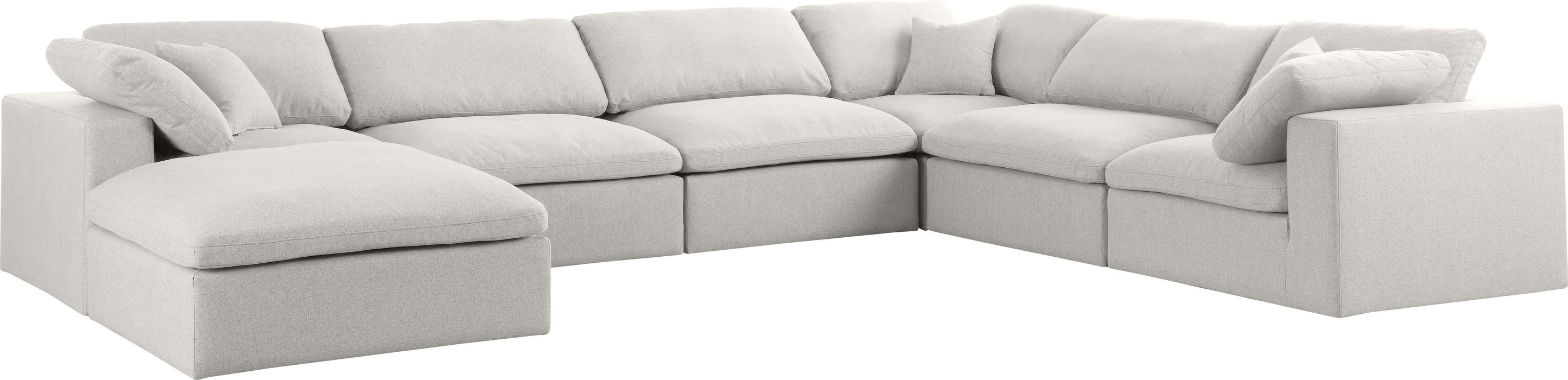 Serene Cream Linen Fabric Deluxe Cloud Modular Sectional - Bargain Furniture (Detroit, MI)