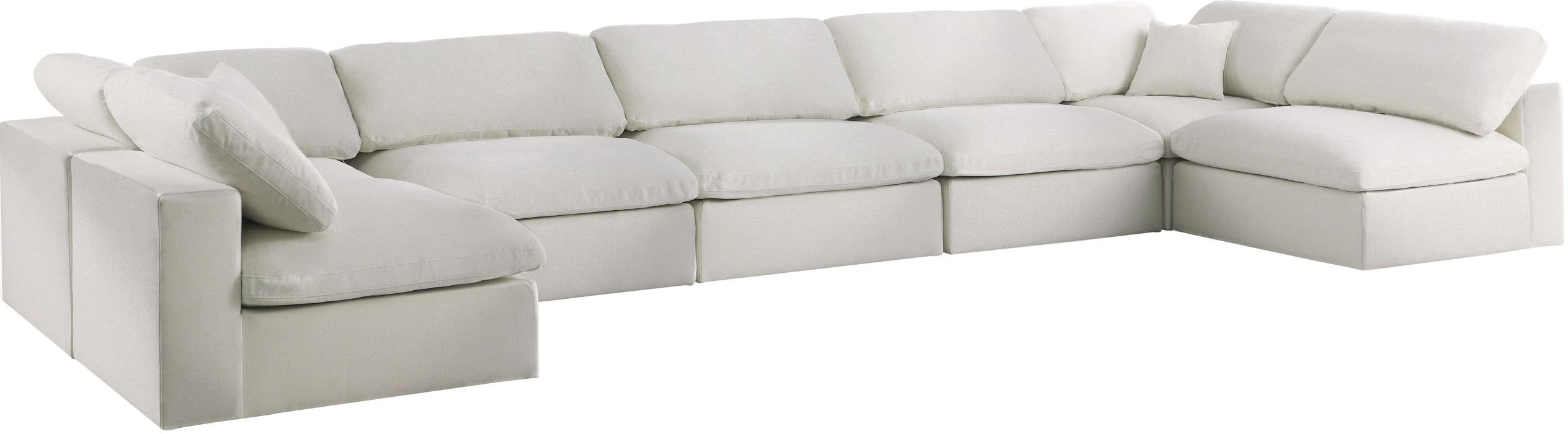Serene Cream Linen Fabric Deluxe Cloud Modular Sectional - Bargain Furniture (Detroit, MI)