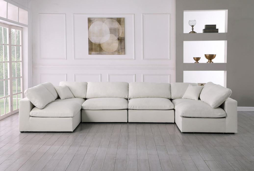 Serene Cream Linen Fabric Deluxe Cloud Modular Sectional - Bargain Furniture (Detroit, MI)