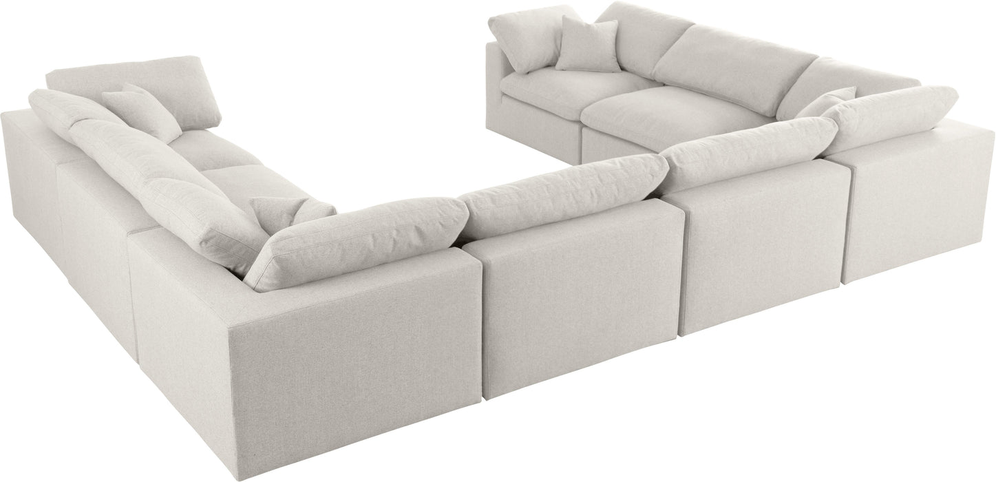 Serene Cream Linen Fabric Deluxe Cloud Modular Sectional - Bargain Furniture (Detroit, MI)