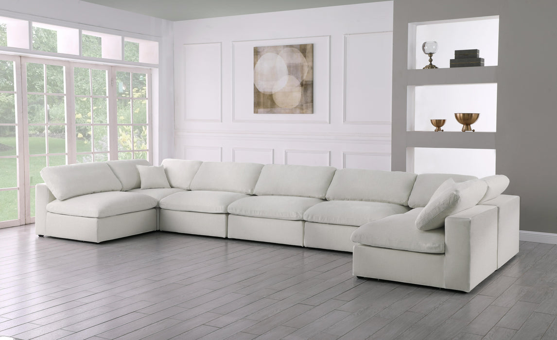 Serene Cream Linen Fabric Deluxe Cloud Modular Sectional - Bargain Furniture (Detroit, MI)