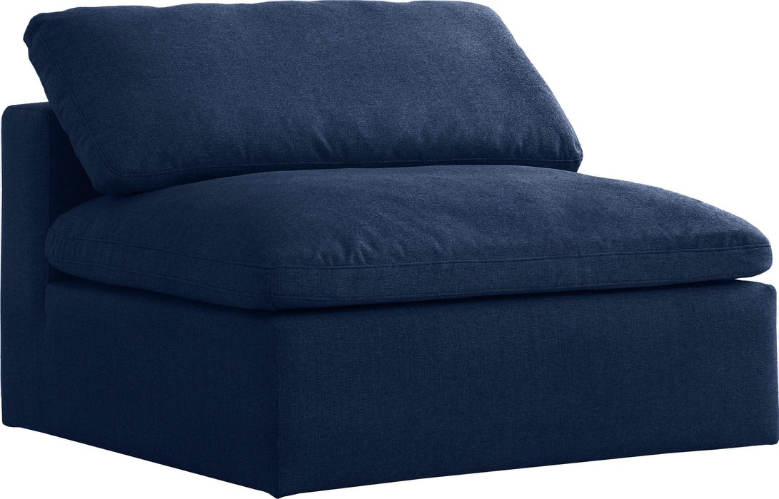 Serene Navy Linen Fabric Deluxe Cloud Armless Chair - Bargain Furniture (Detroit, MI)