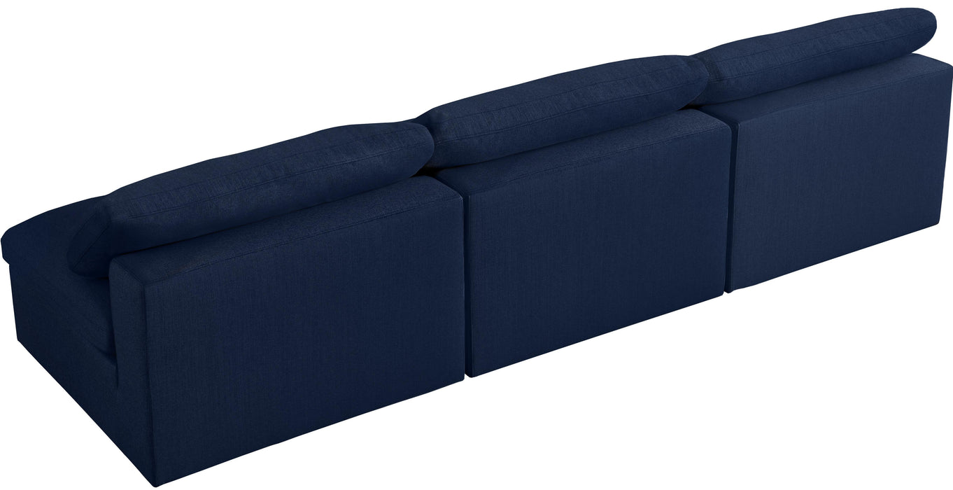 Serene Navy Linen Fabric Deluxe Cloud Modular Armless Sofa - Bargain Furniture (Detroit, MI)