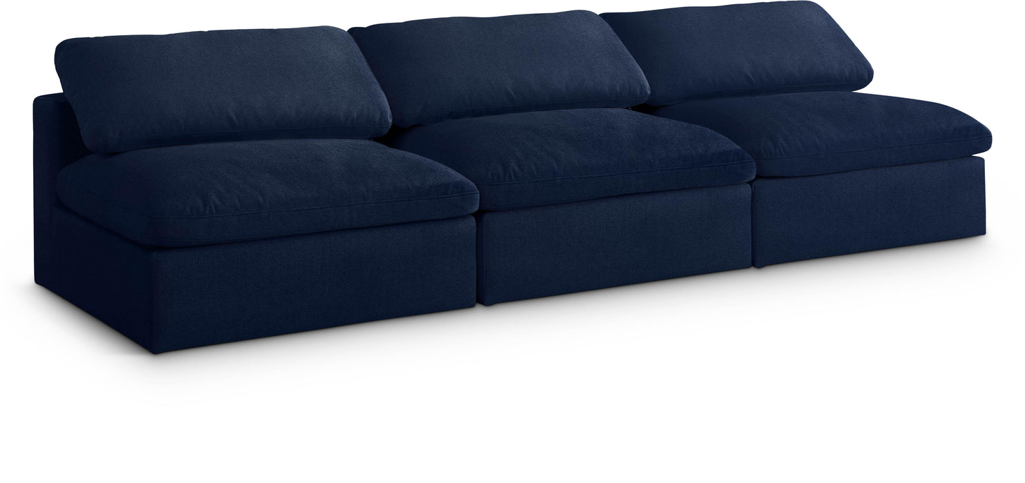Serene Navy Linen Fabric Deluxe Cloud Modular Armless Sofa - Bargain Furniture (Detroit, MI)