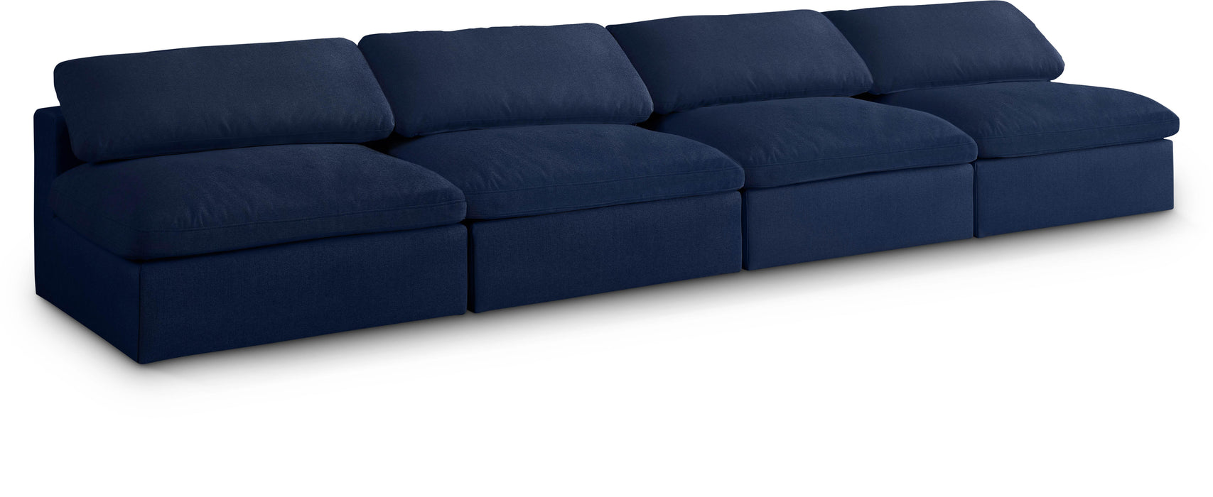 Serene Navy Linen Fabric Deluxe Cloud Modular Armless Sofa - Bargain Furniture (Detroit, MI)