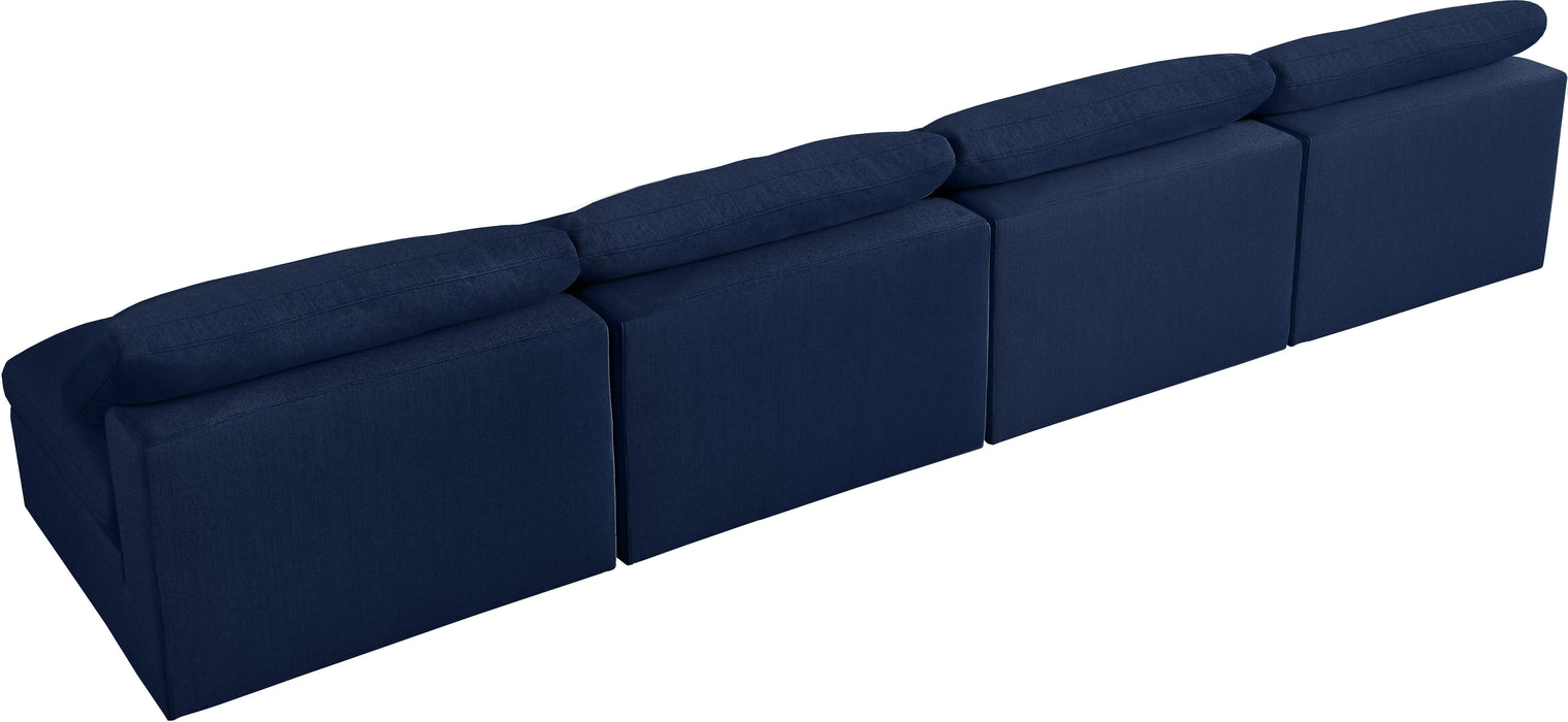 Serene Navy Linen Fabric Deluxe Cloud Modular Armless Sofa - Bargain Furniture (Detroit, MI)