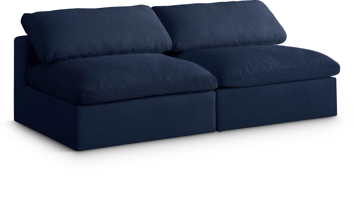 Serene Navy Linen Fabric Deluxe Cloud Modular Armless Sofa - Bargain Furniture (Detroit, MI)