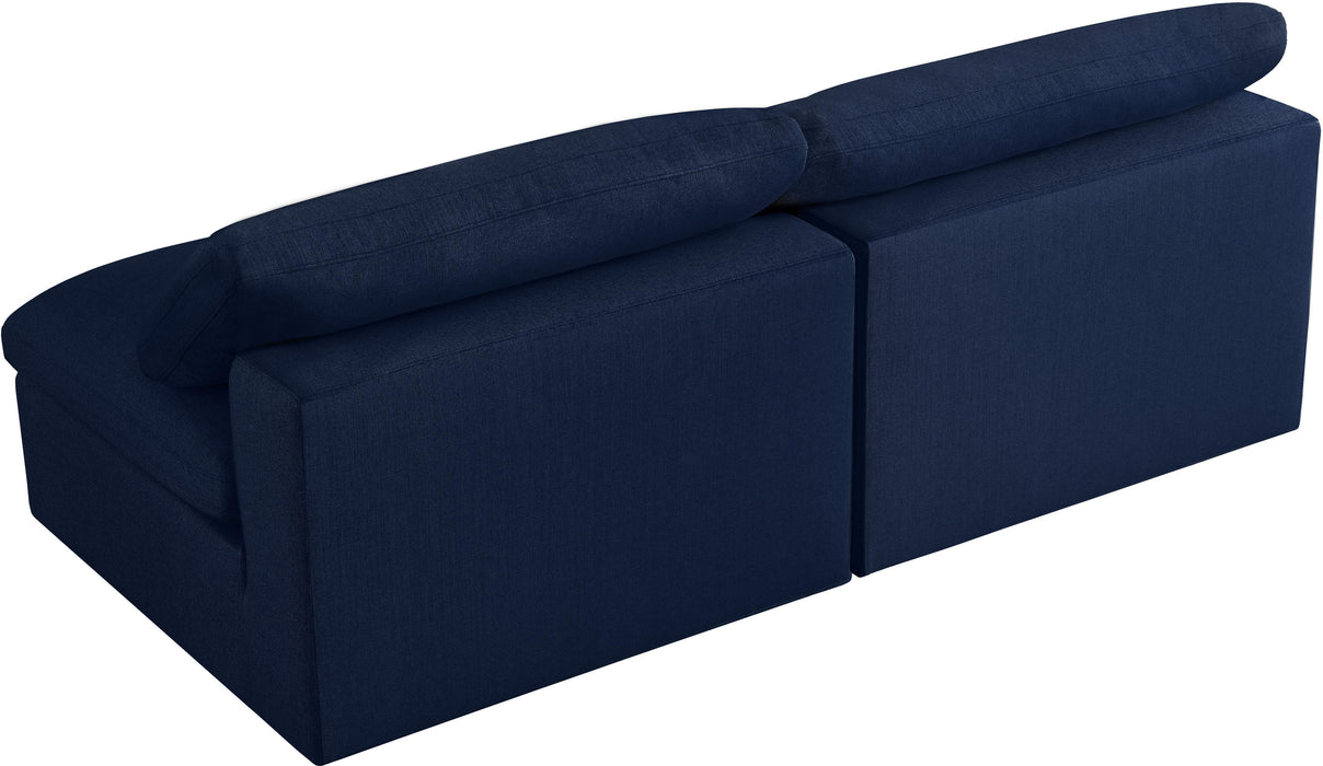 Serene Navy Linen Fabric Deluxe Cloud Modular Armless Sofa - Bargain Furniture (Detroit, MI)