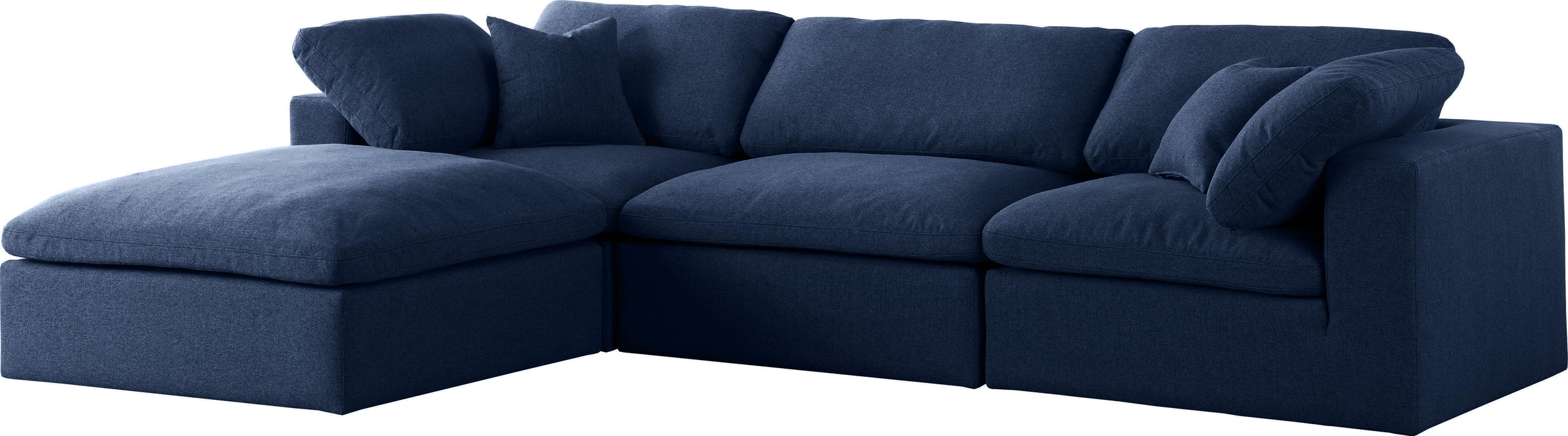 Serene Navy Linen Fabric Deluxe Cloud Modular Sectional - Bargain Furniture (Detroit, MI)