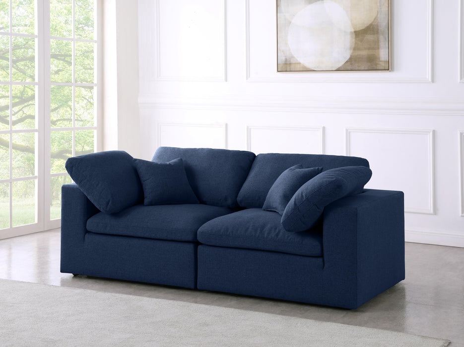 Serene Navy Linen Fabric Deluxe Cloud Modular Sofa - Bargain Furniture (Detroit, MI)
