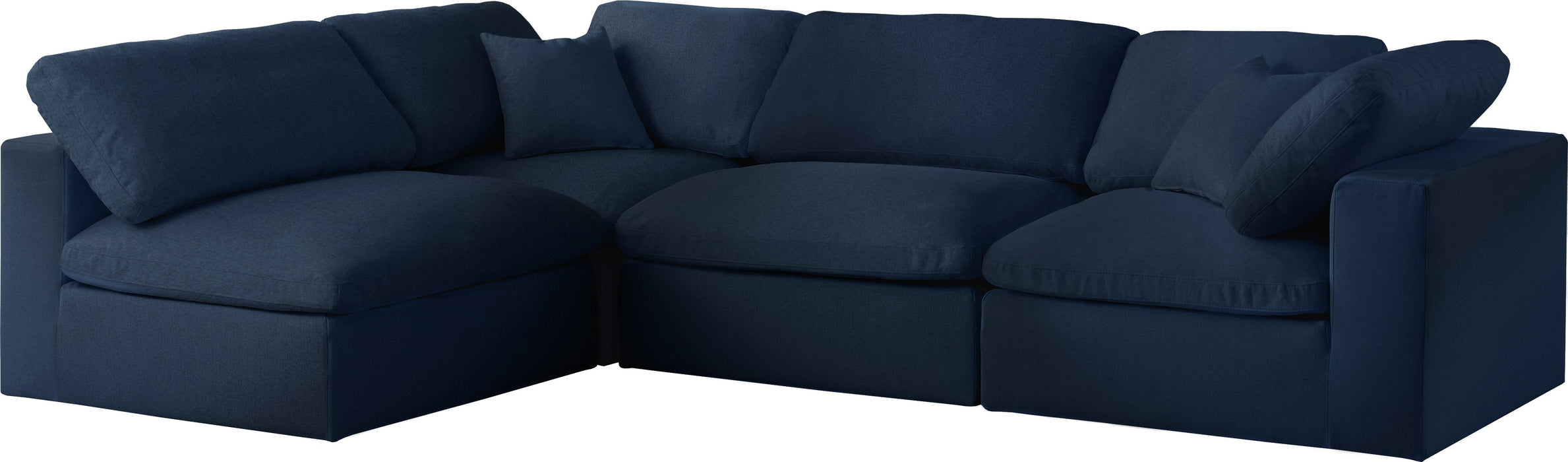 Serene Navy Linen Fabric Deluxe Cloud Modular Sectional - Bargain Furniture (Detroit, MI)