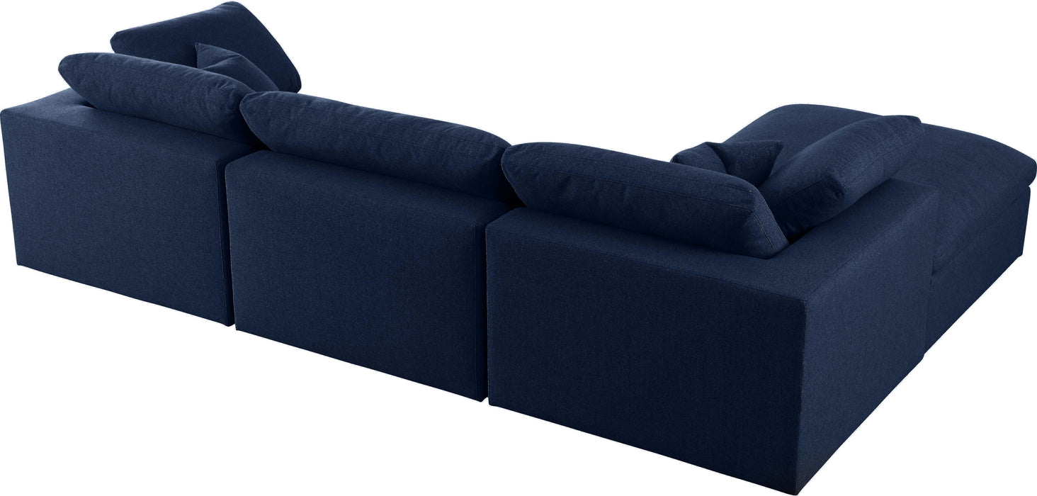 Serene Navy Linen Fabric Deluxe Cloud Modular Sectional - Bargain Furniture (Detroit, MI)