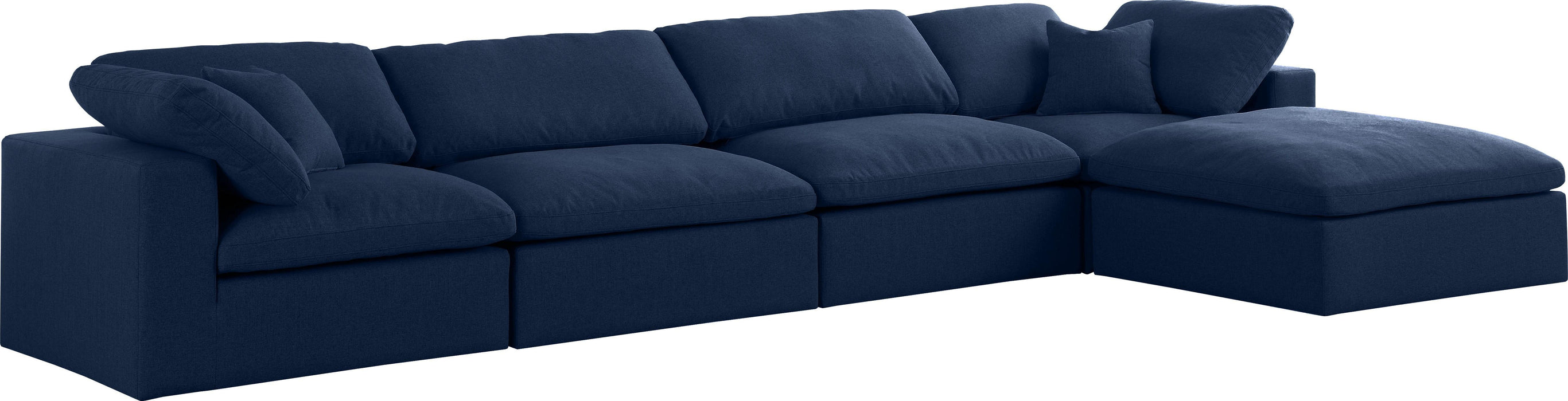 Serene Navy Linen Fabric Deluxe Cloud Modular Sectional - Bargain Furniture (Detroit, MI)