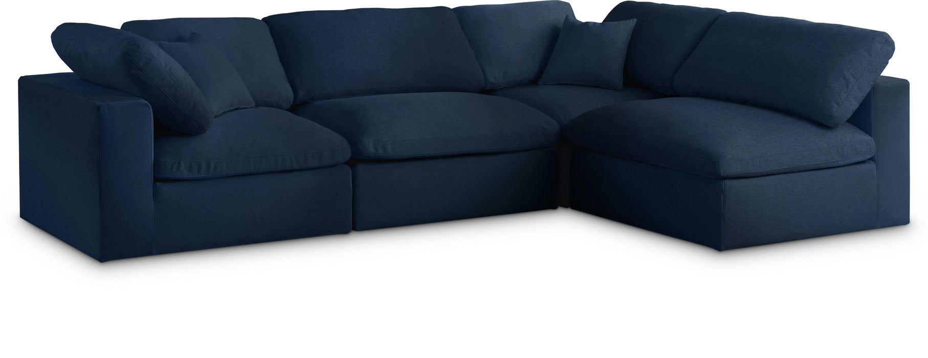 Serene Navy Linen Fabric Deluxe Cloud Modular Sectional - Bargain Furniture (Detroit, MI)