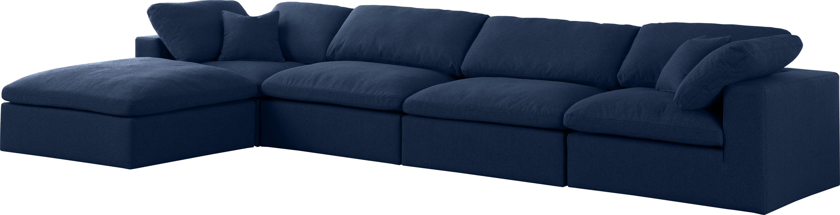Serene Navy Linen Fabric Deluxe Cloud Modular Sectional - Bargain Furniture (Detroit, MI)