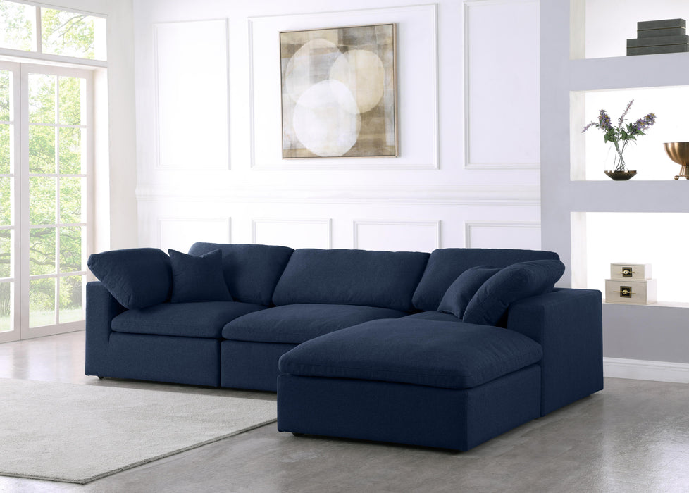 Serene Navy Linen Fabric Deluxe Cloud Modular Sectional - Bargain Furniture (Detroit, MI)