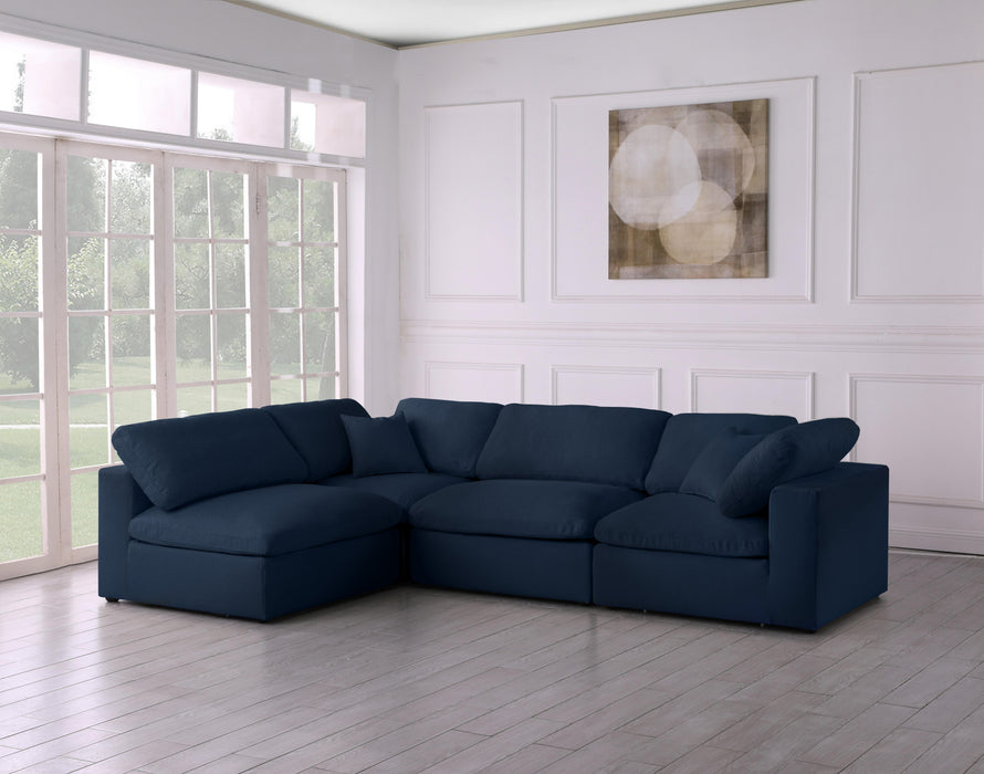Serene Navy Linen Fabric Deluxe Cloud Modular Sectional - Bargain Furniture (Detroit, MI)