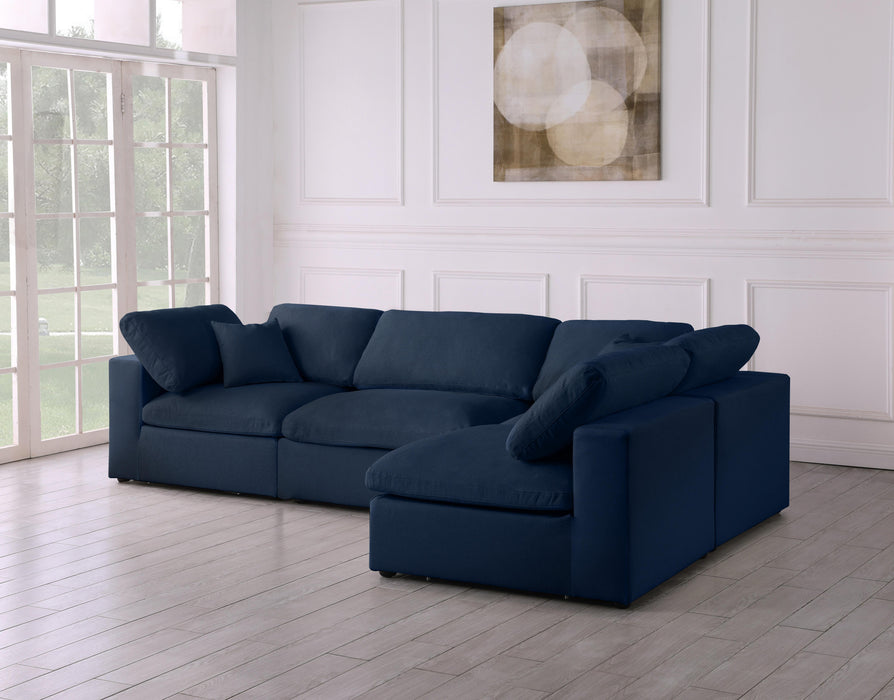 Serene Navy Linen Fabric Deluxe Cloud Modular Sectional - Bargain Furniture (Detroit, MI)