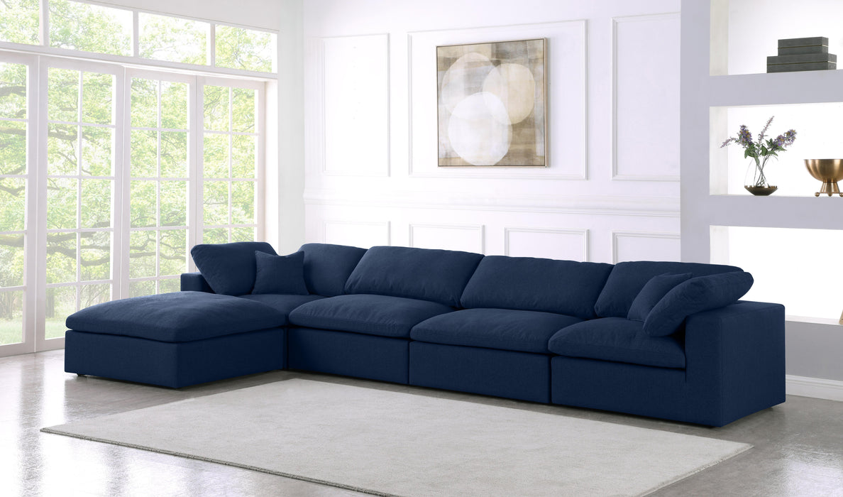 Serene Navy Linen Fabric Deluxe Cloud Modular Sectional - Bargain Furniture (Detroit, MI)
