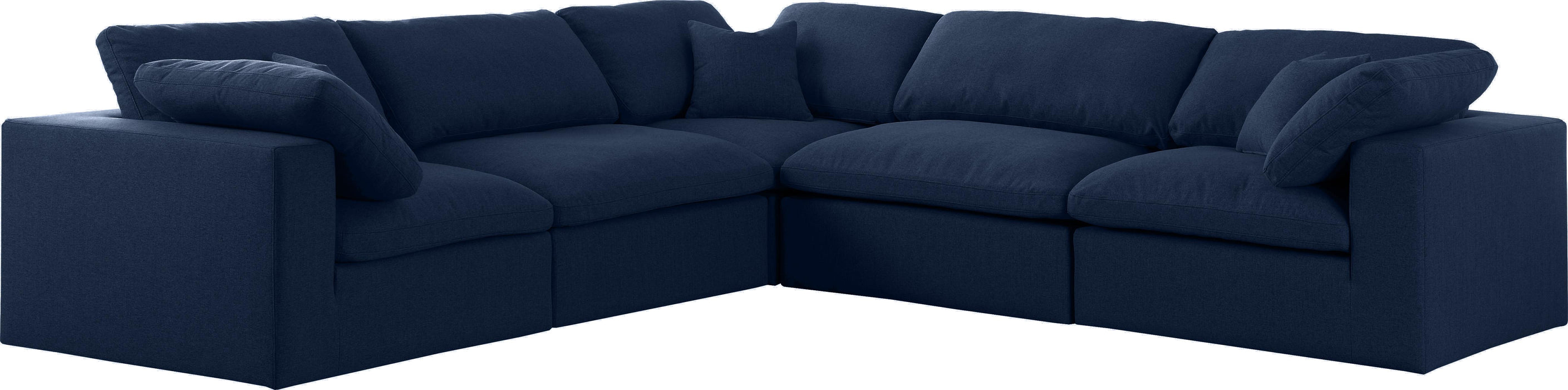 Serene Navy Linen Fabric Deluxe Cloud Modular Sectional - Bargain Furniture (Detroit, MI)