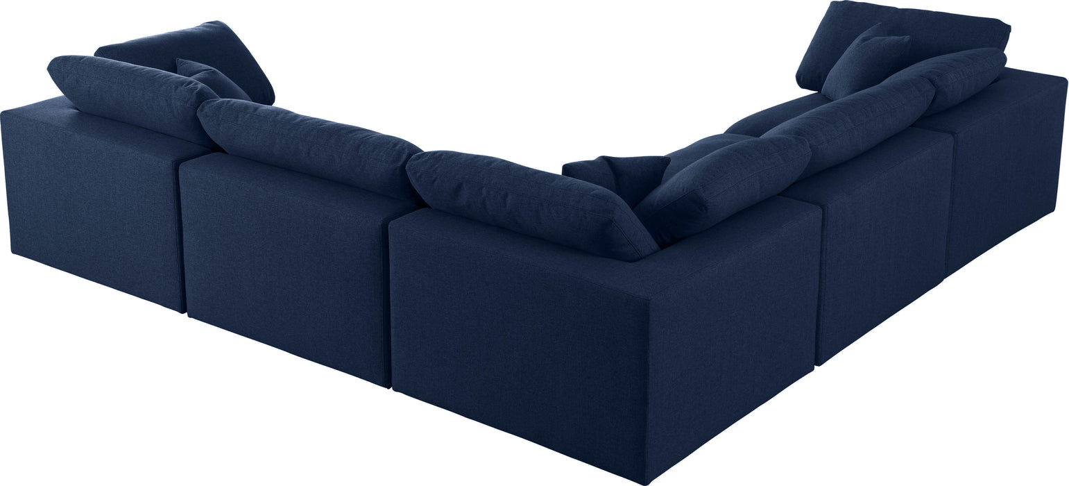 Serene Navy Linen Fabric Deluxe Cloud Modular Sectional - Bargain Furniture (Detroit, MI)