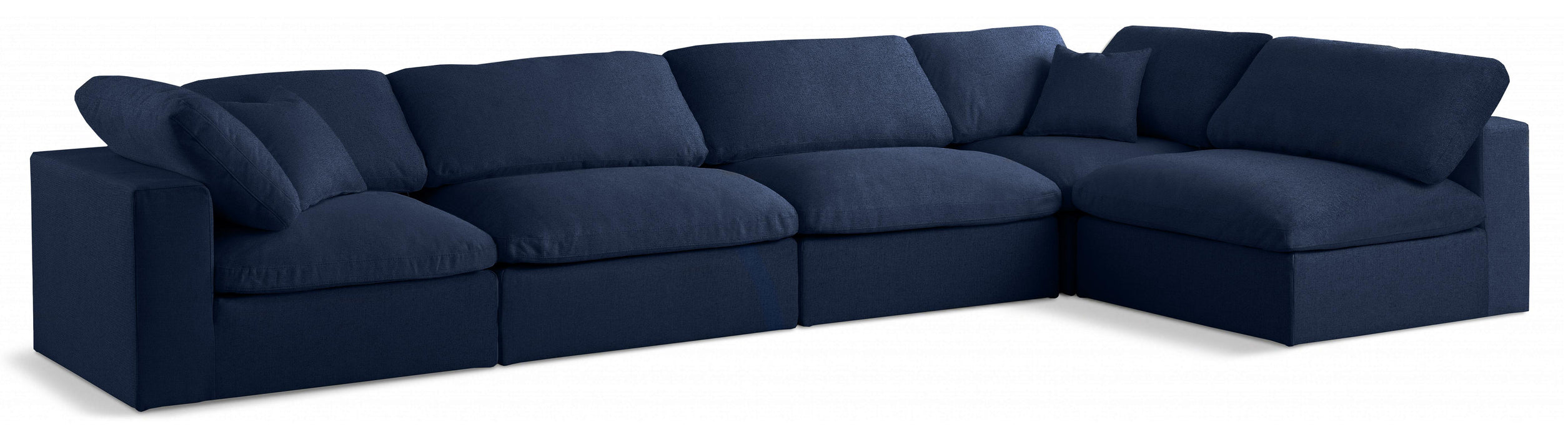 Serene Navy Linen Fabric Deluxe Cloud Modular Sectional - Bargain Furniture (Detroit, MI)
